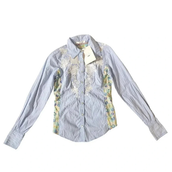 NWT 3J Johnny Was Button Up Top Small Blue Embroidered Paisley Pattern - Picture 3 of 10